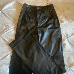 prettylittlething tall black PU straight leg trouser